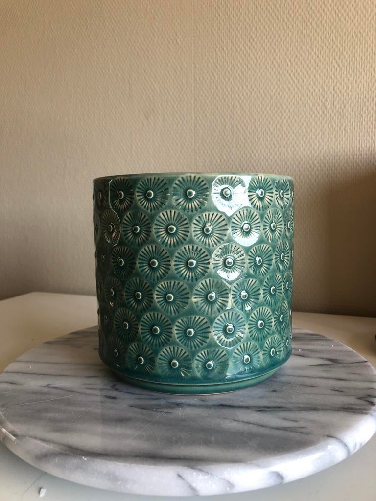 Bloempot groen / blauw diameter 15cm, Moins de 25 cm, Rond, Pierre, Enlèvement