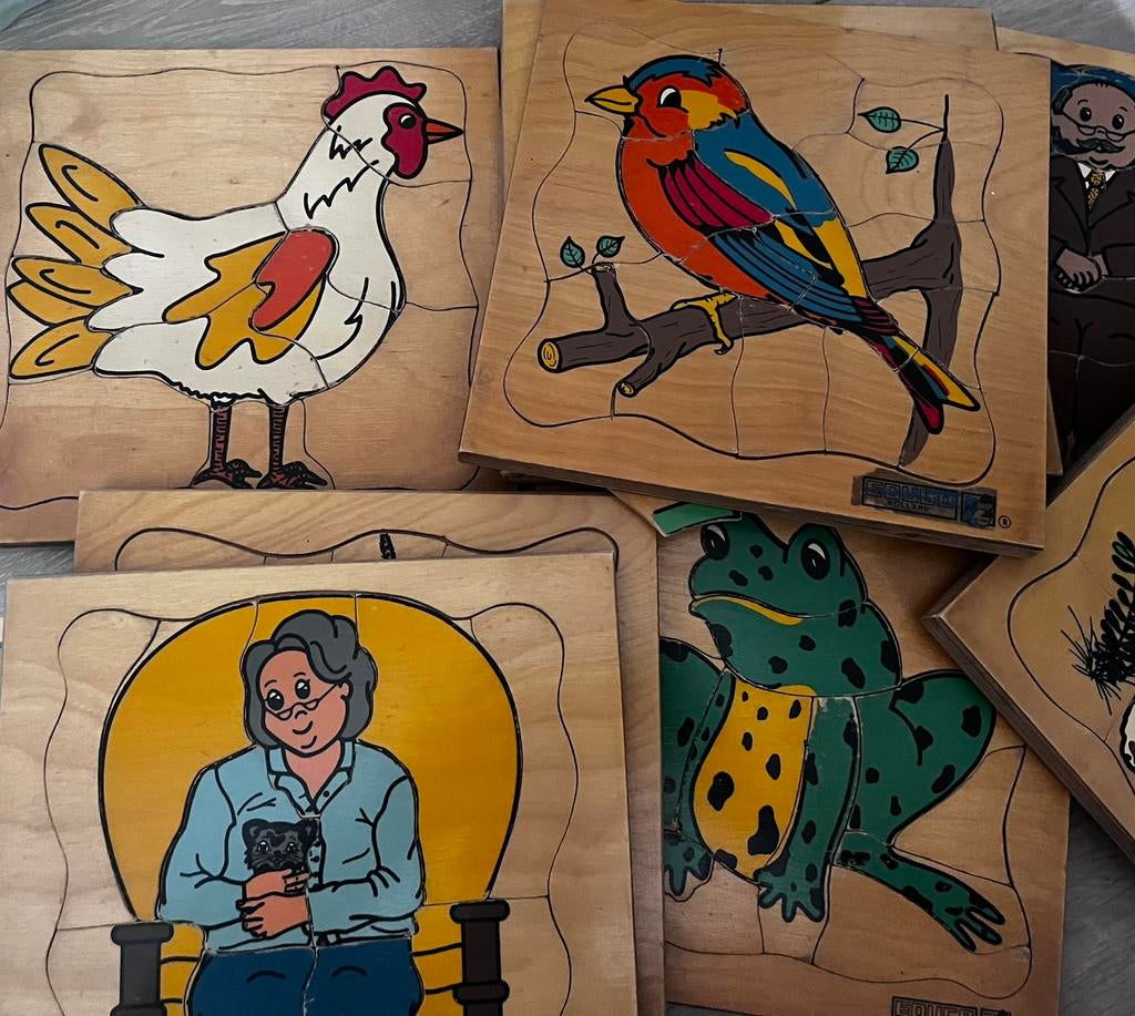 Houten Educo puzzels en puzzelkast, Ophalen, Gebruikt