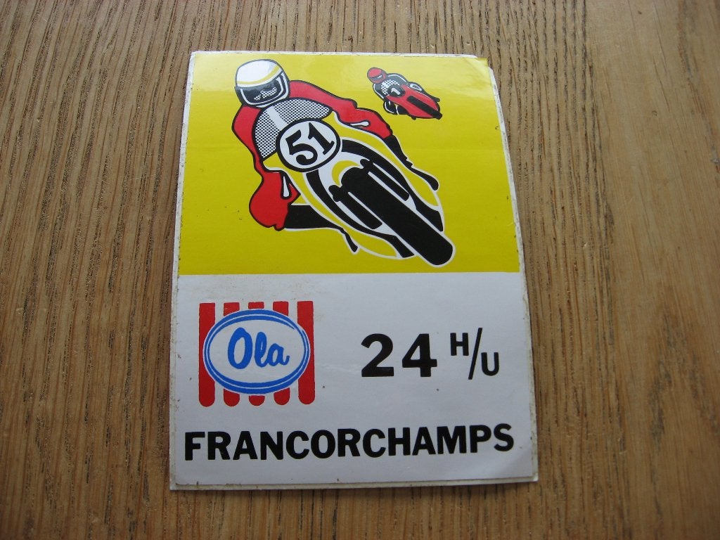 Sticker 24 H/U Francorchamps Ola Motoren 8 x 11 cm, Collections, Autocollants, Enlèvement ou Envoi, Neuf, Voiture ou Moto