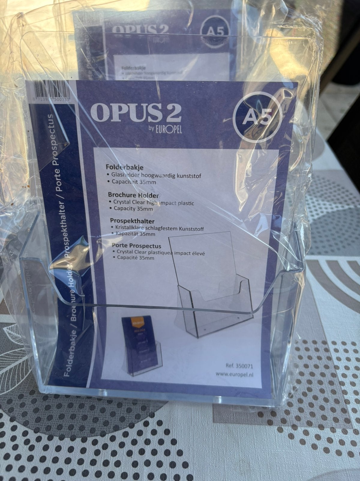 7x nieuwe OPUS 2 Europel A5 folderhouder – transparant, Ophalen, Nieuw