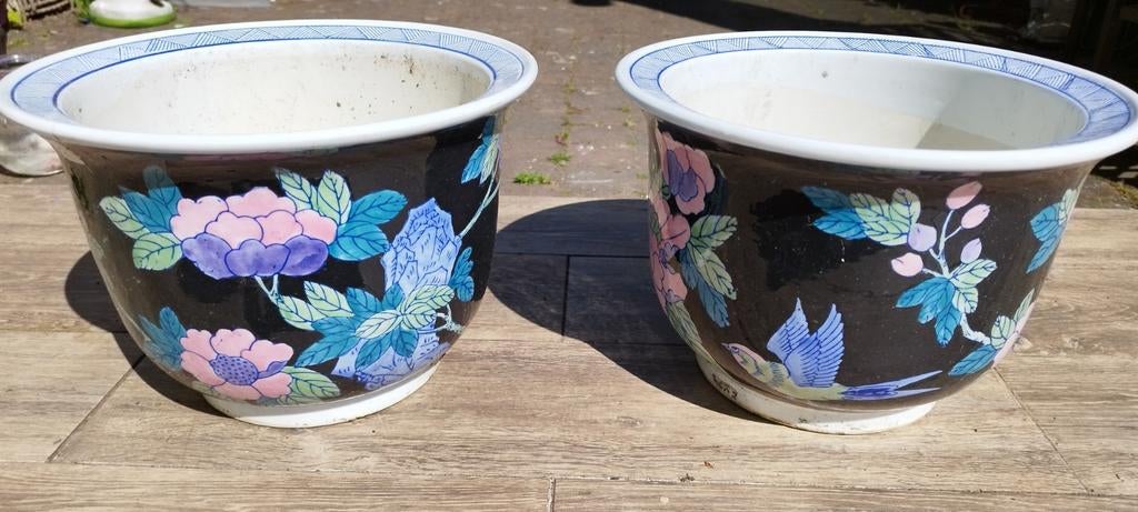 Pots de fleurs motifs fleuris/oiseaux, Jardin & Terrasse, 25 à 40 cm, Enlèvement, Utilisé, Intérieur