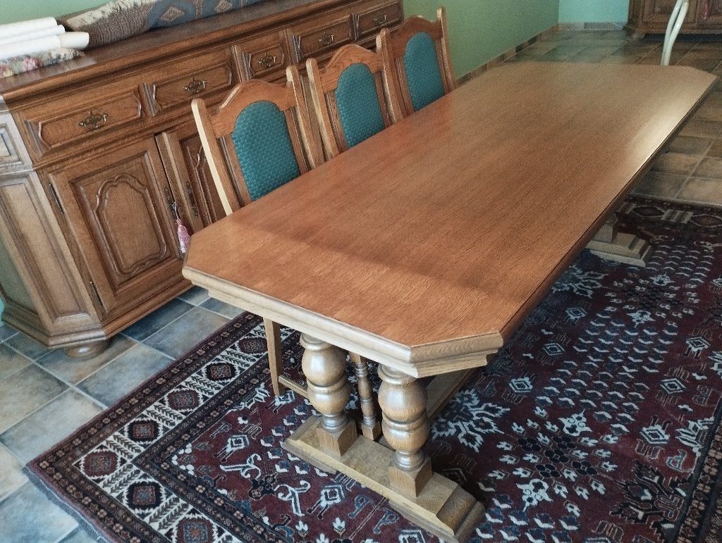 Eikenhouten eetkamer/tafel, stoelen, dressoir, raam, Huis en Inrichting, Ophalen, Zo goed als nieuw
