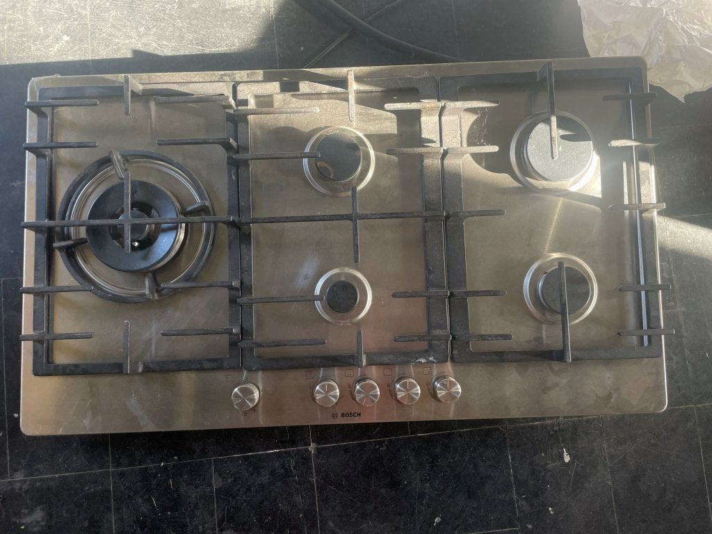 Bosch 5-pits Gaskookplaat RVS 90cm met Wokbrander, Electroménager, Tables de cuisson, Gaz, Encastré, Enlèvement, Utilisé