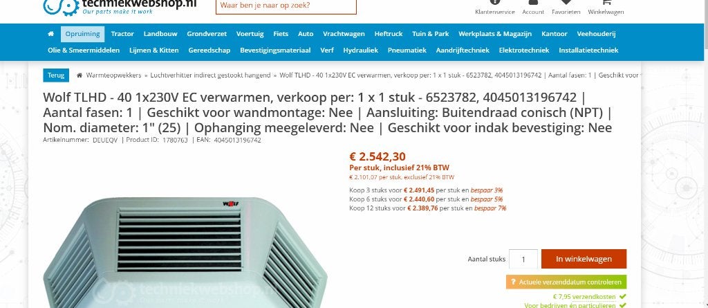 ventilateur de magasin aerotherme wollf, Enlèvement