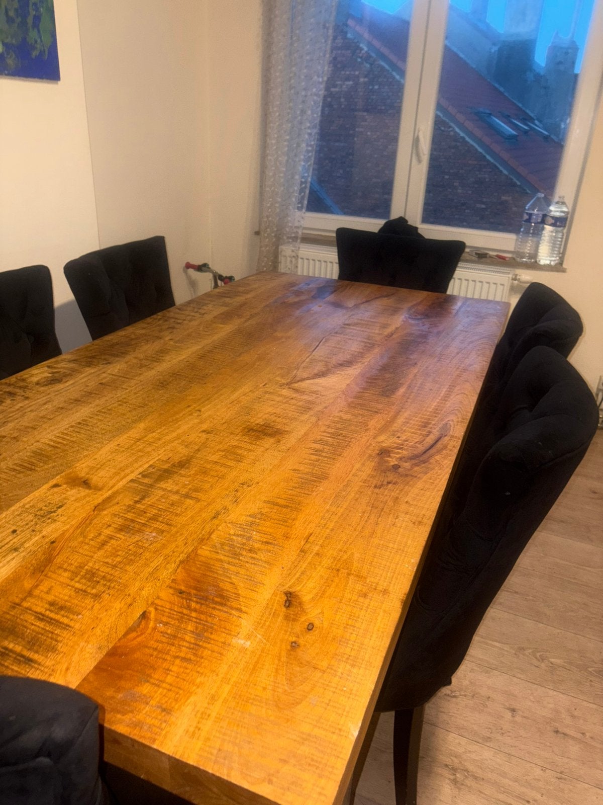 Tablea à manger en bois massif + 6 chaises en velours noir, Enlèvement ou Envoi