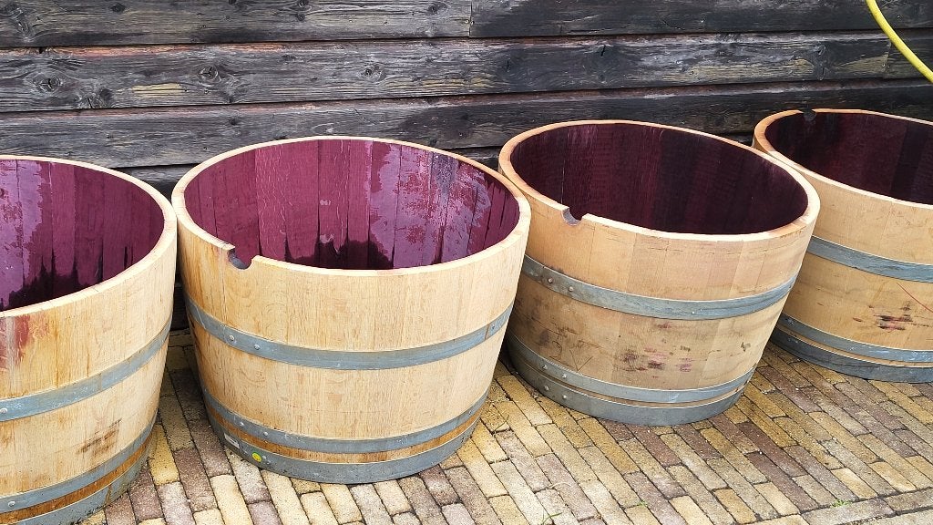wijnvaten, bloembakken, vijvertje, Tuin en Terras, Regentonnen, 75 tot 150 liter, Ophalen, Gebruikt, Hout