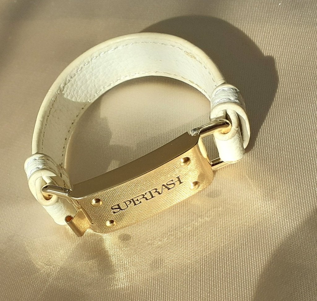 cuff armband wit leder en goud Supertrash, Handtassen en Accessoires, Armbanden, Nieuw, Leer, Wit, Ophalen of Verzenden