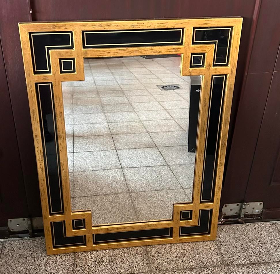 Deknudt Belgium Giltwood and black glass mirror, Antiek en Kunst, Ophalen of Verzenden, Rechthoekig, 50 tot 100 cm, Minder dan 100 cm