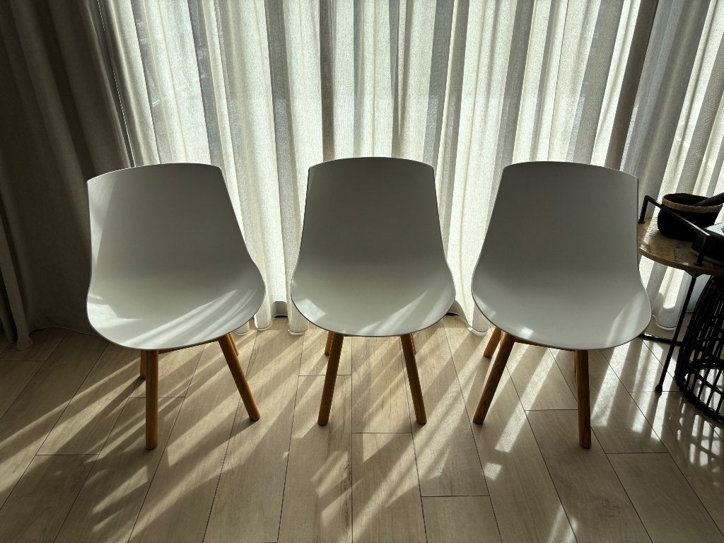 Kuipstoelen mat/glanzend wit, Gebruikt, Drie, Wit, Ophalen