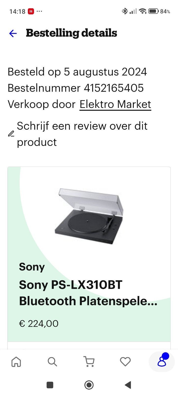 platenspeler Sony PSLX310BT, Ophalen