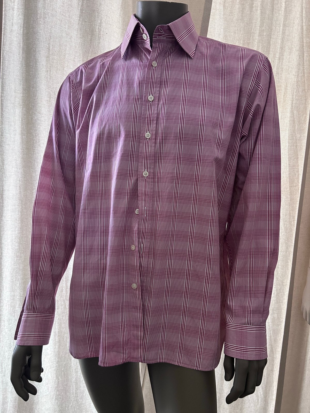 Burberry chemise coton check framboise blanc 42 16 1/2, Enlèvement ou Envoi, Comme neuf, Rose, Tour de cou 41/42 (L)