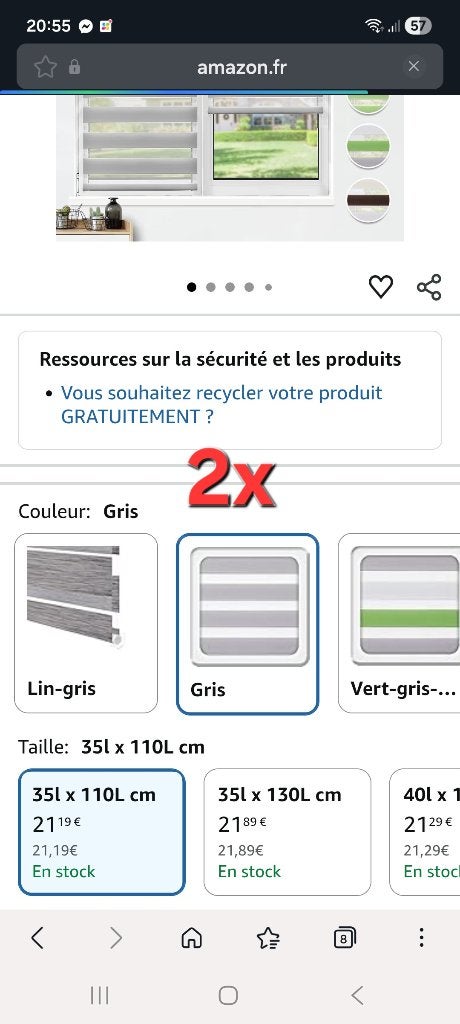Store jour / nuit, Autres marques, Store enrouleur, Gris, Accessoires de montage inclus
