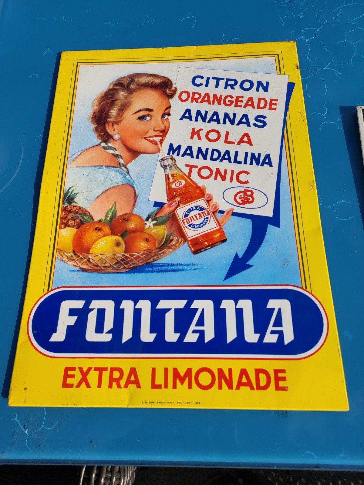 blikken reclame bord fontana, Ophalen, Gebruikt, Reclamebord