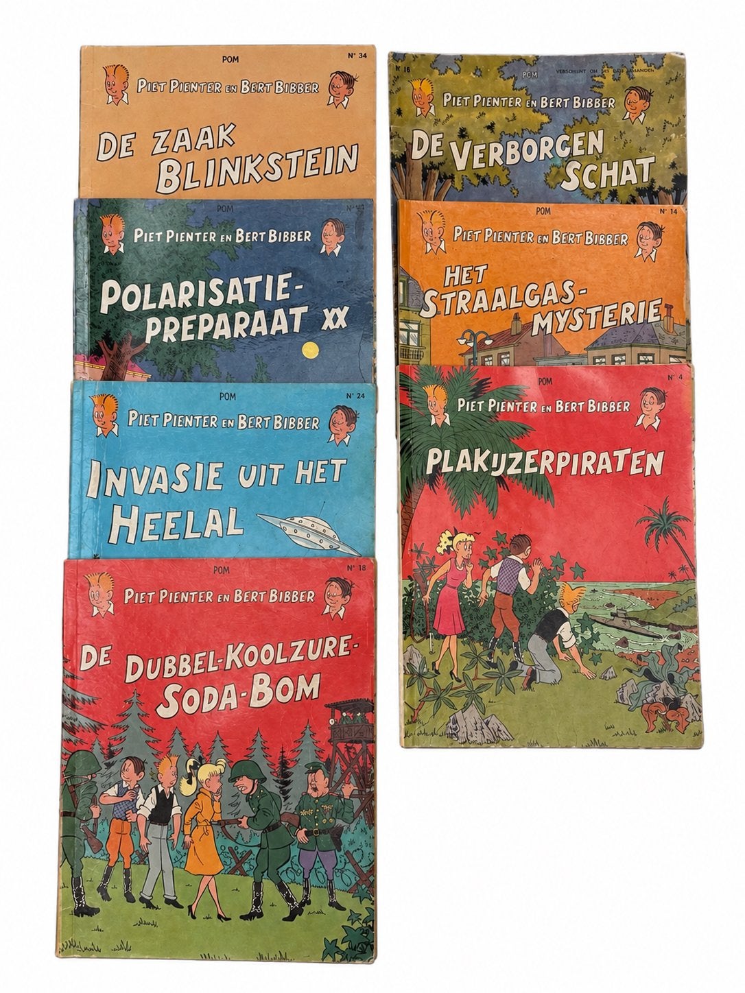 Piet Pientere en Bert Bibber – 7 vintage strips van Pom, Meerdere stripboeken, Ophalen of Verzenden, Gelezen