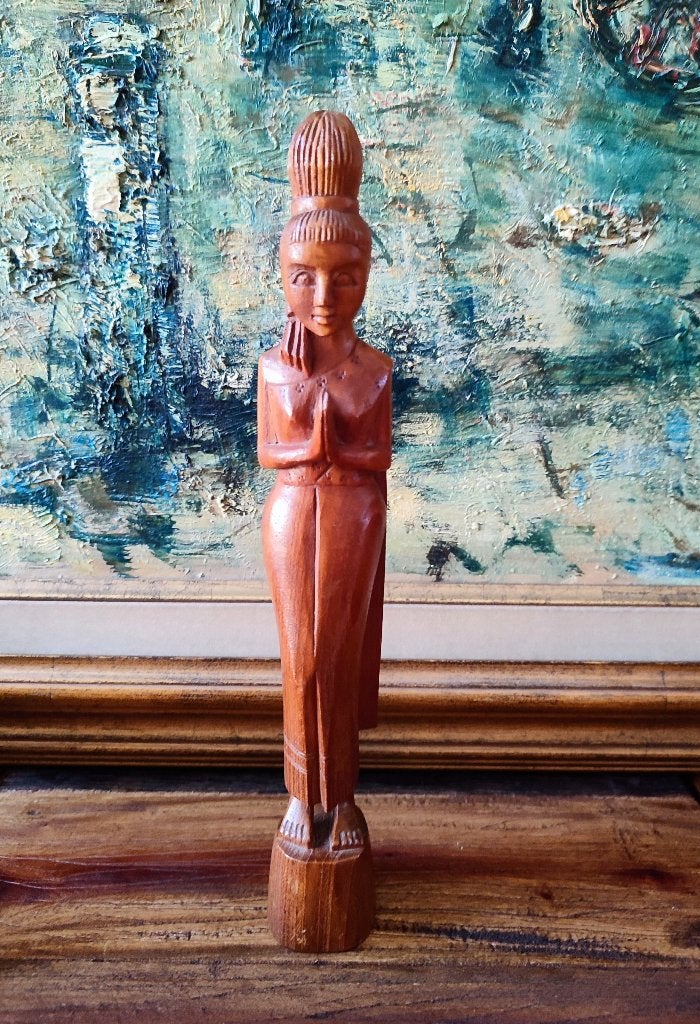 Thaïlande, Sawadee Lady: traditionnel geste de bienvenue, Antiquités & Art, Sculpture, Enlèvement ou Envoi, Brun, Bois