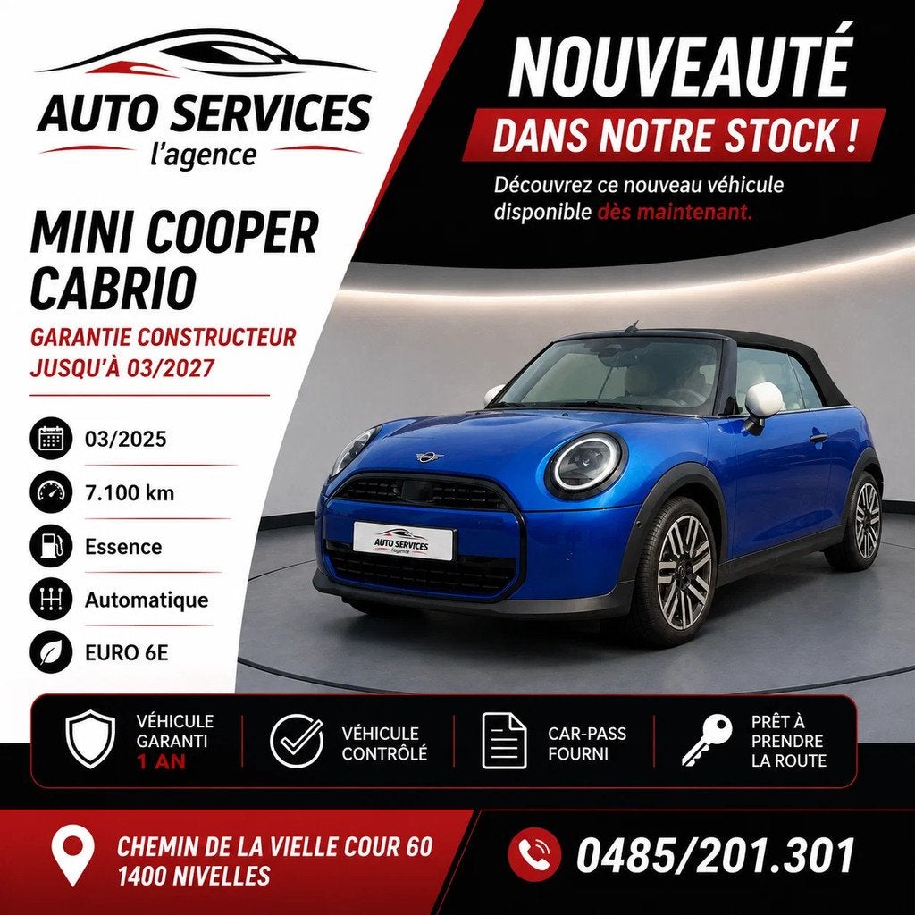 MINI Cooper Cabrio - Garantie 12 mois (bj 2025, automaat), Auto's, Automaat, Gebruikt, https://public.car-pass.be/vhr/aa2226ea-9731-41e6-9e55-503232ef4459