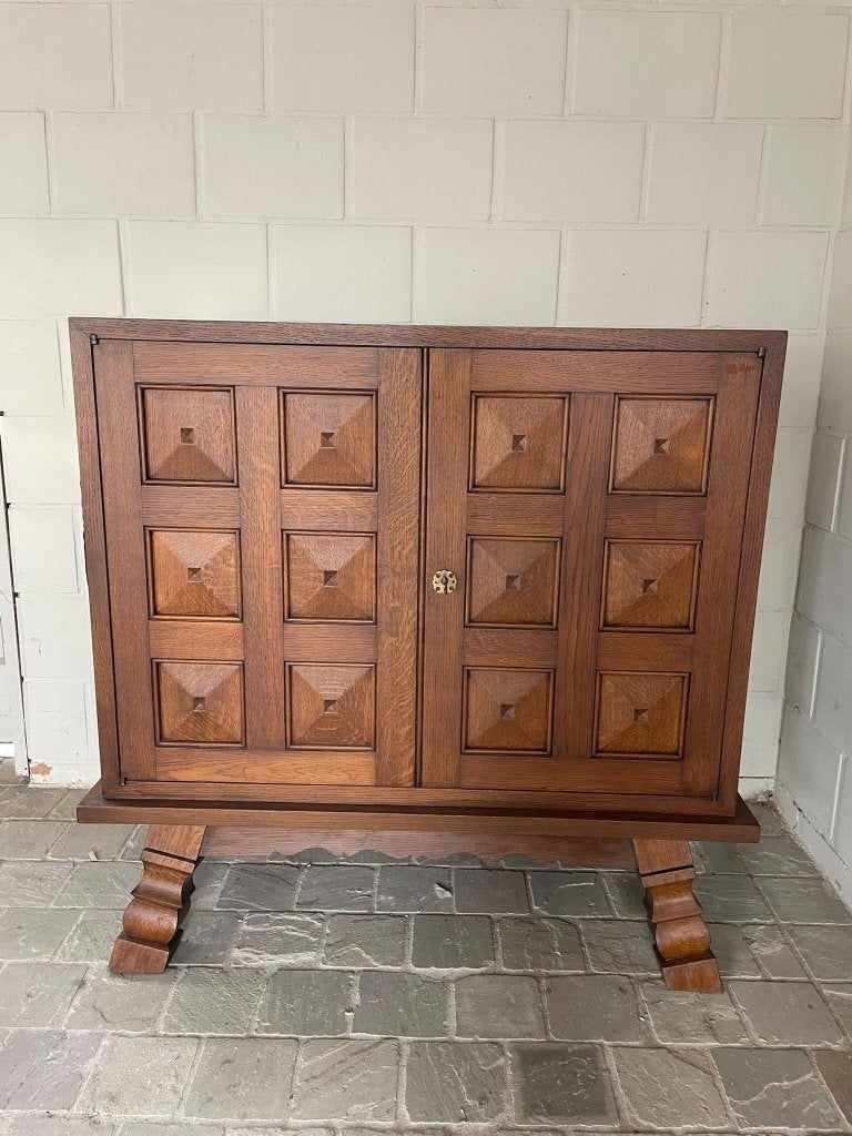 Vintage Belgische eiken buffetkast / designkast, Ophalen, Gebruikt, 100 tot 150 cm, Art deco