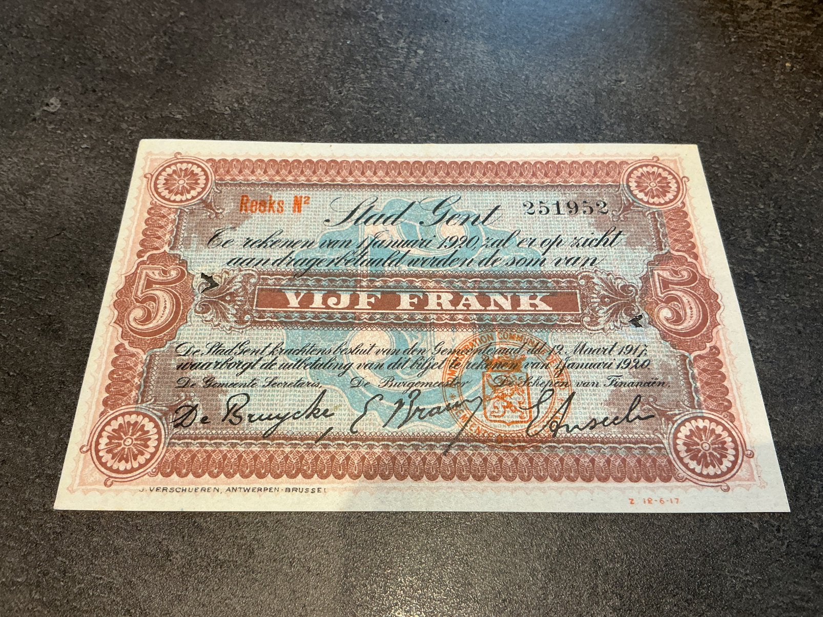 België Gent noodbiljet 1920 FDC p, Ophalen of Verzenden