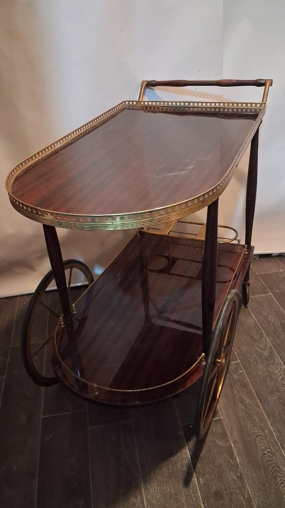Desserte Bar Vintage Chariot Italien - acajou et laiton, Enlèvement