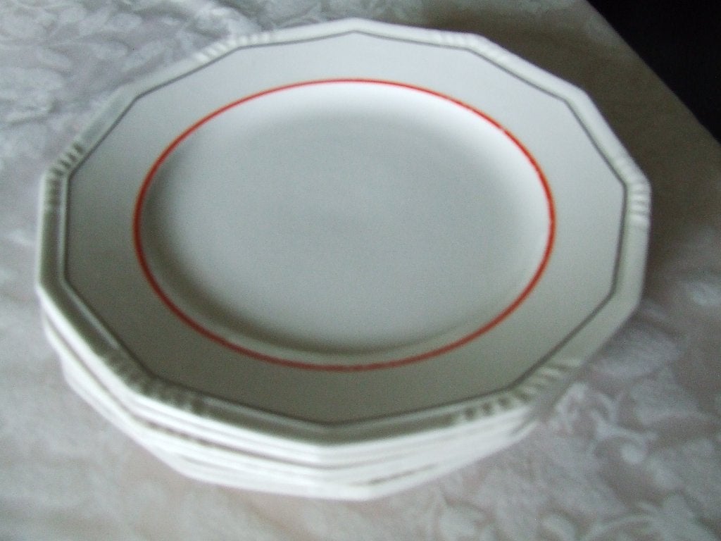 6 vintage dessertbordjes Villeroy & Boch "oranje randje", Huis en Inrichting, Villeroy & Boch, Vintage, Ophalen of Verzenden, Zo goed als nieuw