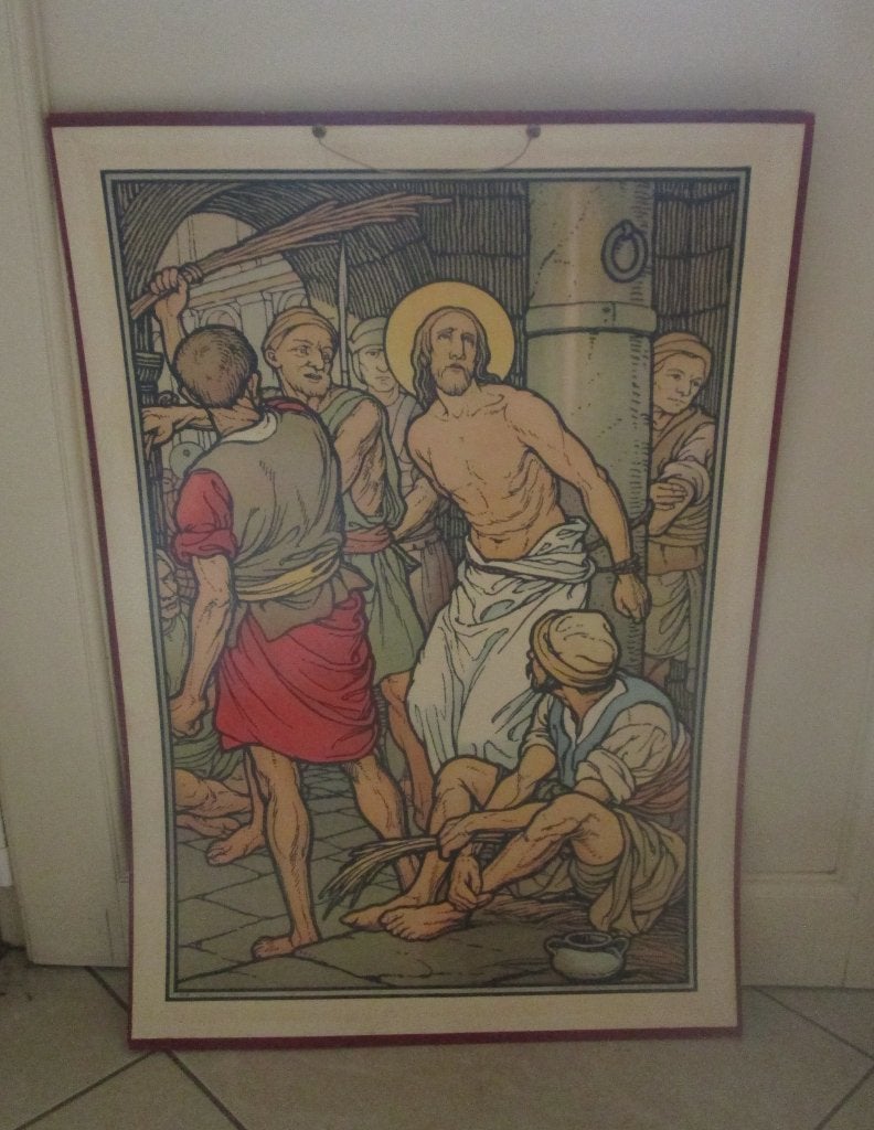 Mooie Oude Schoolplaat Christus wordt gestenigd en geslagen, Antiek en Kunst, Antiek | Schoolplaten, Ophalen of Verzenden, Overige thema's