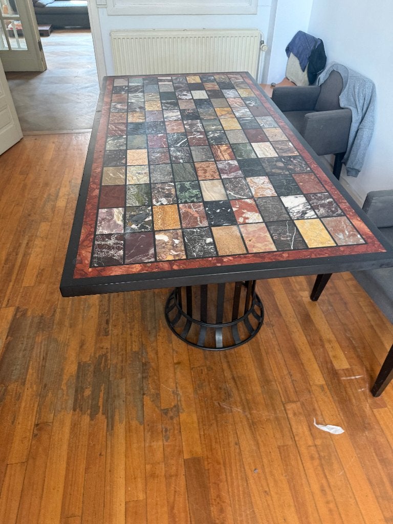 Table à manger vintage avec plateau en marbre, 150 à 200 cm, Cinq personnes ou plus, Carré, 100 à 150 cm