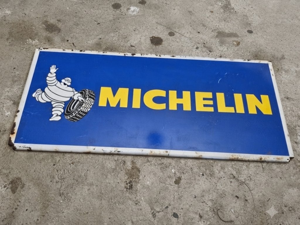 70s Reclamebord MICHELIN Autoband Standaard Bibendum Vintage, Verzenden, Gebruikt, Reclamebord