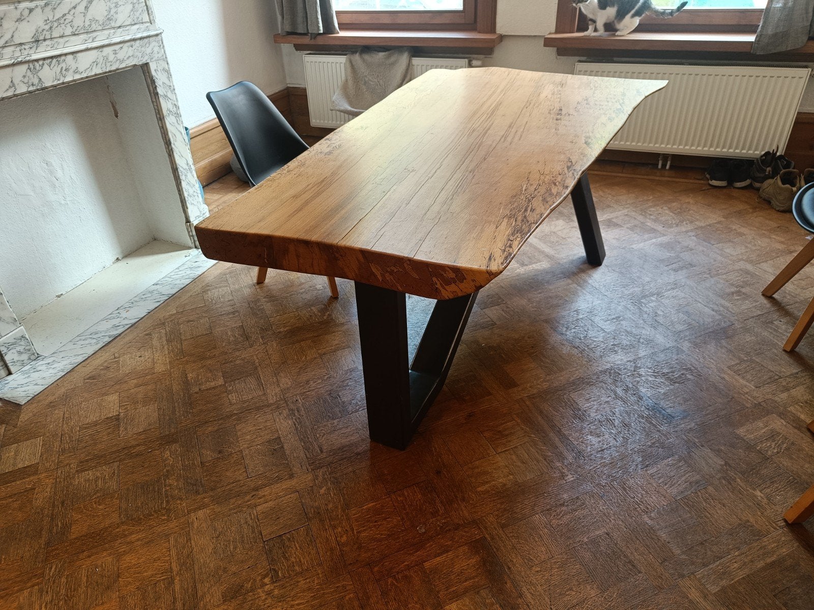 Massieve houten tafel met stalen onderstel, Métal, 150 à 200 cm, Cinq personnes ou plus, Enlèvement