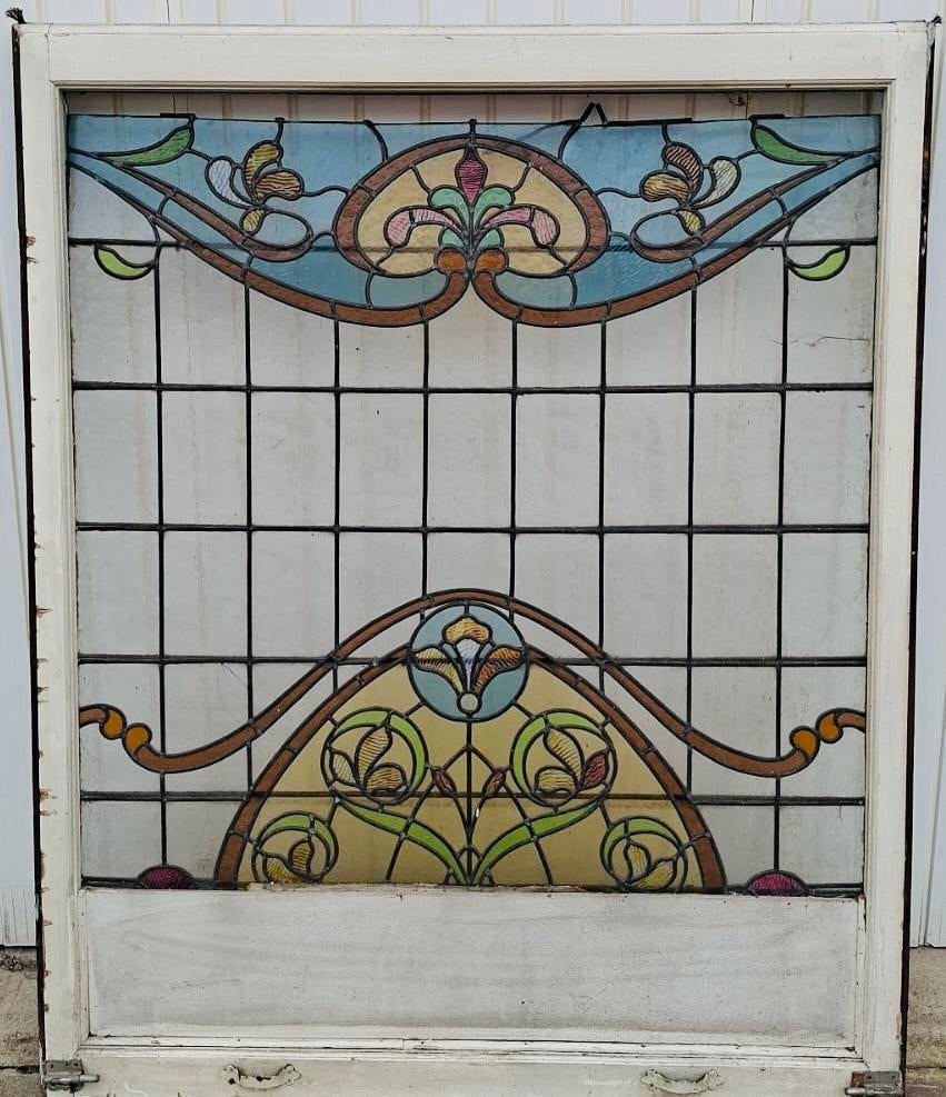 Authentiek Art Nouveau glas-in-lood raam, Enlèvement, Utilisé