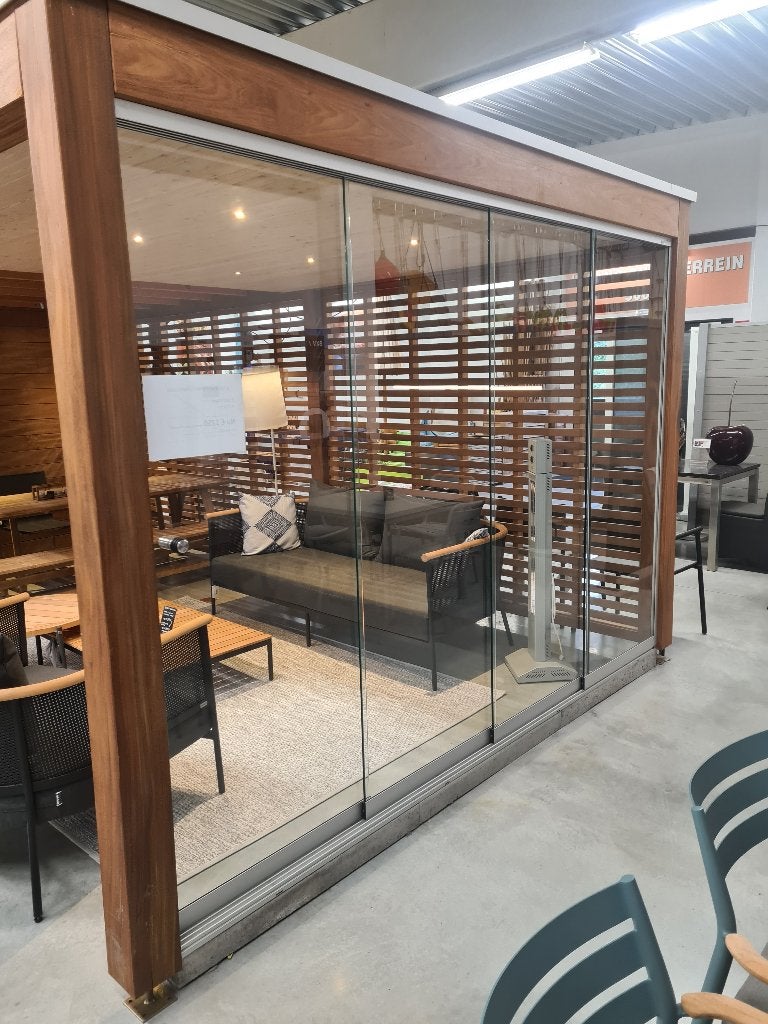glazen schuifwand, 4 delig in glas van merk Sunparadise, Tuin en Terras, Ophalen, Nieuw