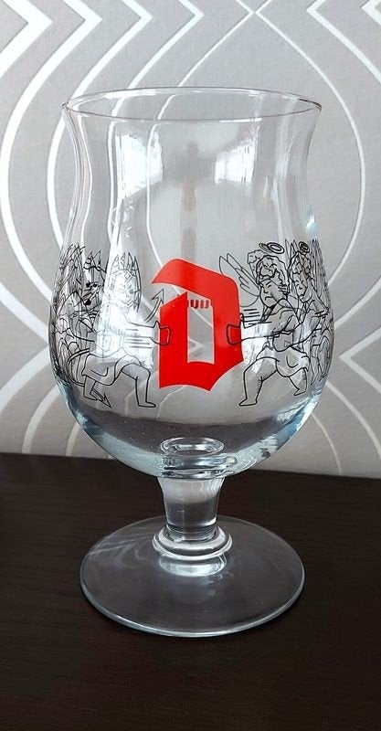 Duvel glas 'engeltjes - duiveltjes' (Gabi Johnson), Verzamelen, Glas en Drinkglazen, Ophalen of Verzenden, Bierglas