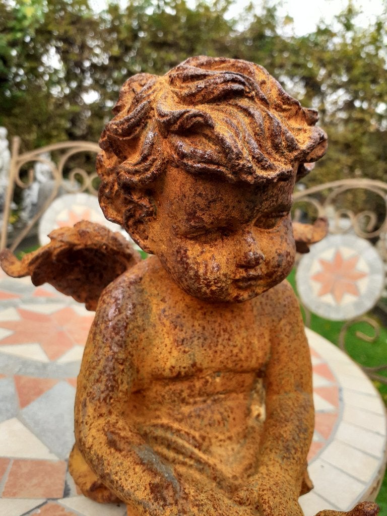 ANGE ,ANGELOT A L'OISEAU EN FONTE PATINEE, Enlèvement ou Envoi, Comme neuf, Autres matériaux, Ange