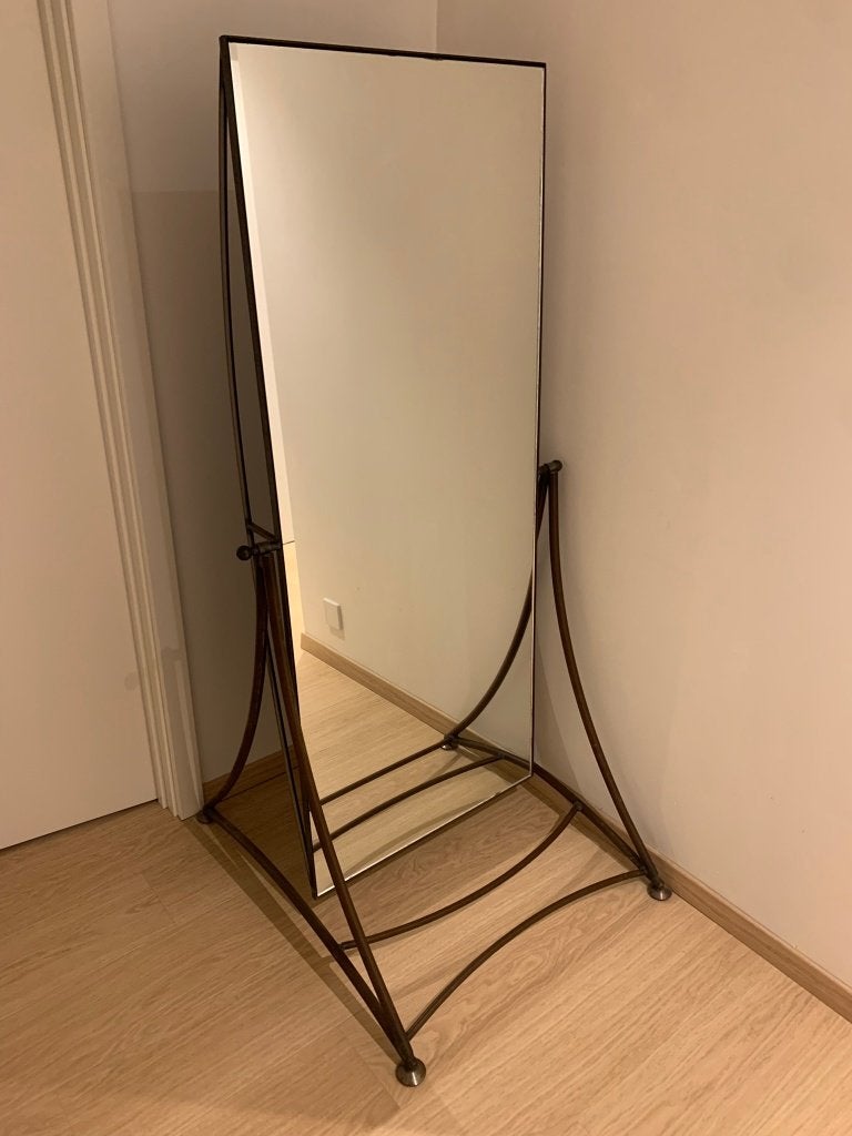 Staande spiegel op smeedijzeren voet, Comme neuf, 50 à 75 cm, Rectangulaire, 150 à 200 cm