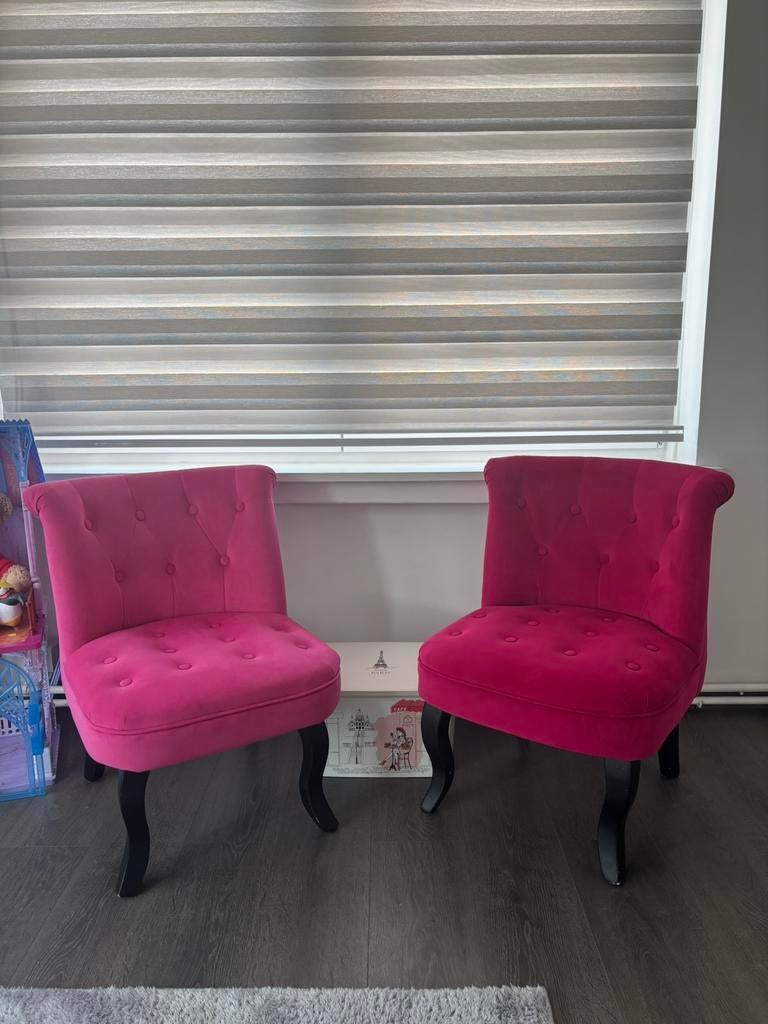 Fauteuils (2 pieces) en velour Rose et Fuschua très bon état, Enlèvement, Comme neuf