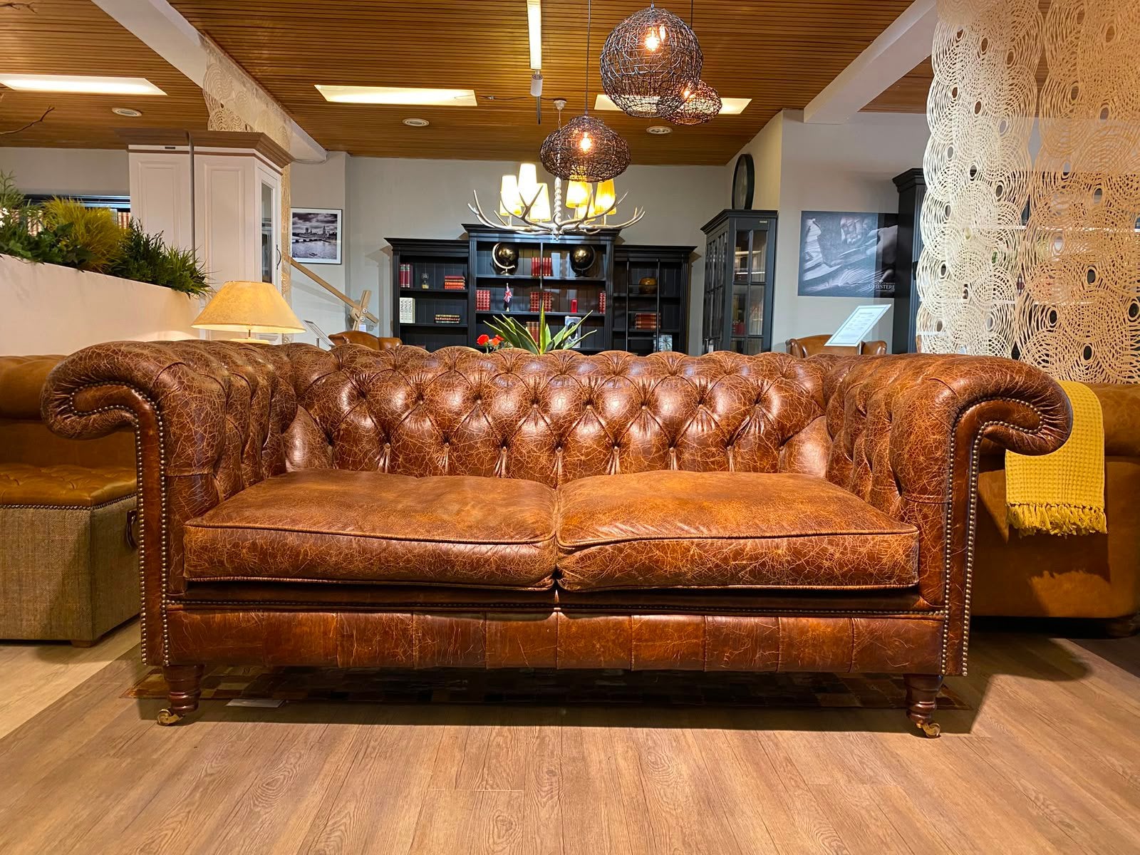 Stoere Chesterfield 3 Zits bank Vintage bruin Cognac, Ophalen of Verzenden