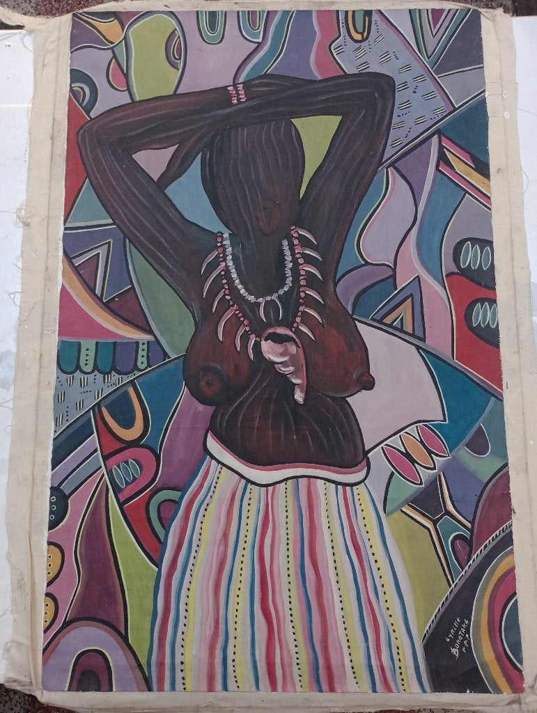 Tableau Cyrille Bokotaka Ecole Poto-Poto Congo 54x84,B19, Enlèvement