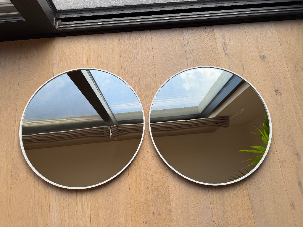 Twee ronde spiegels wit 60cm, Huis en Inrichting, Woonaccessoires | Spiegels, Ophalen, Rond, Nieuw, Minder dan 100 cm