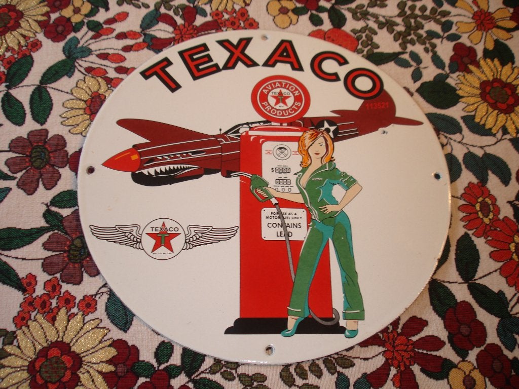 Panneau d'affichage en émail --- TEXACO --- pin-up ---, Enlèvement ou Envoi, Comme neuf, Panneau publicitaire