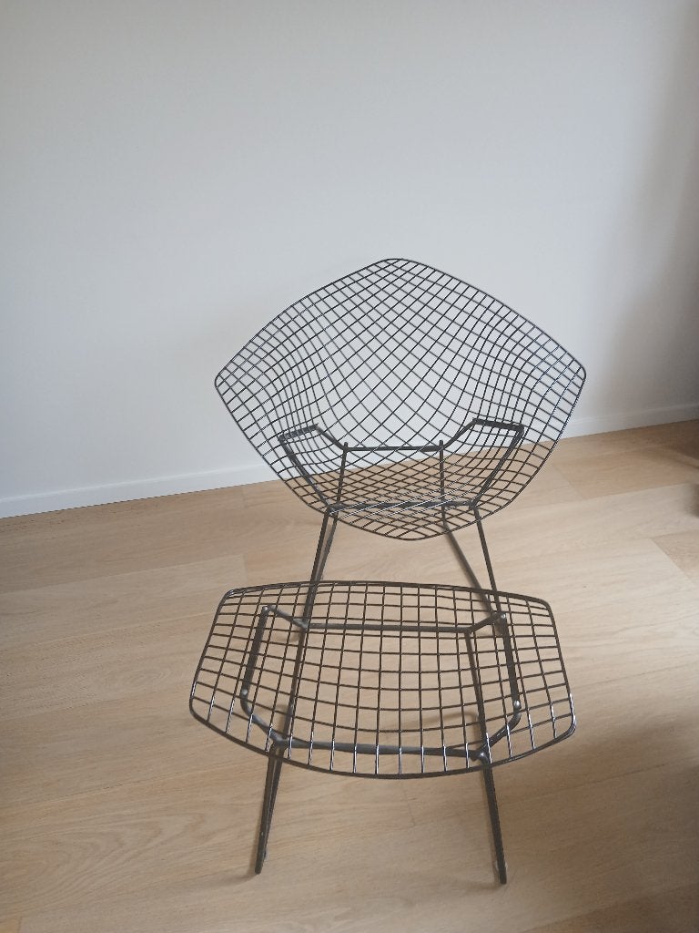 bertoia knoll met voetenbankje, Ophalen, Gebruikt, Zwart, Metaal
