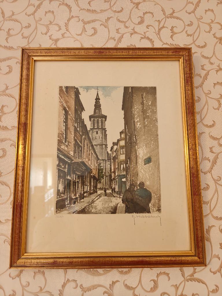 Eaux-fortes Hebbelinck, Eau-forte, Vue urbaine, Enlèvement, 37 cm