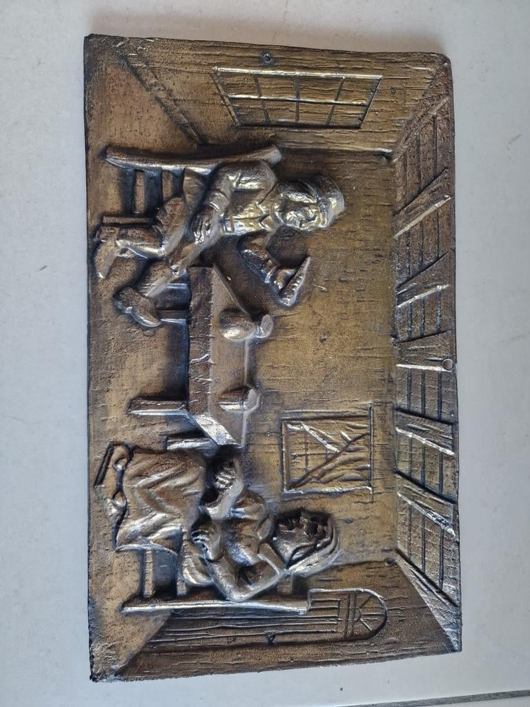 Vintage bronzen reliëf plaatpq, Enlèvement ou Envoi, Bronze