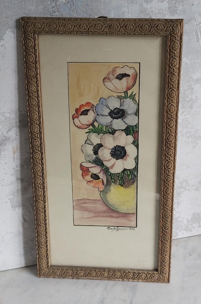 Mooi origineel vintage bloemen - aquarel ingelijst 1942, Enlèvement ou Envoi