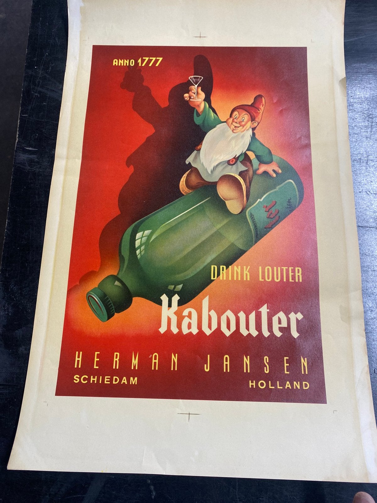 Oude affiche Jenever Kabouter jaren 50, Ophalen of Verzenden, Zo goed als nieuw