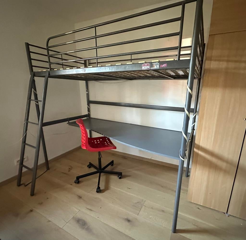 Lit mezzanine métal avec bureau – solide et pratique, Ophalen, Eenpersoons, Zo goed als nieuw, 200 cm