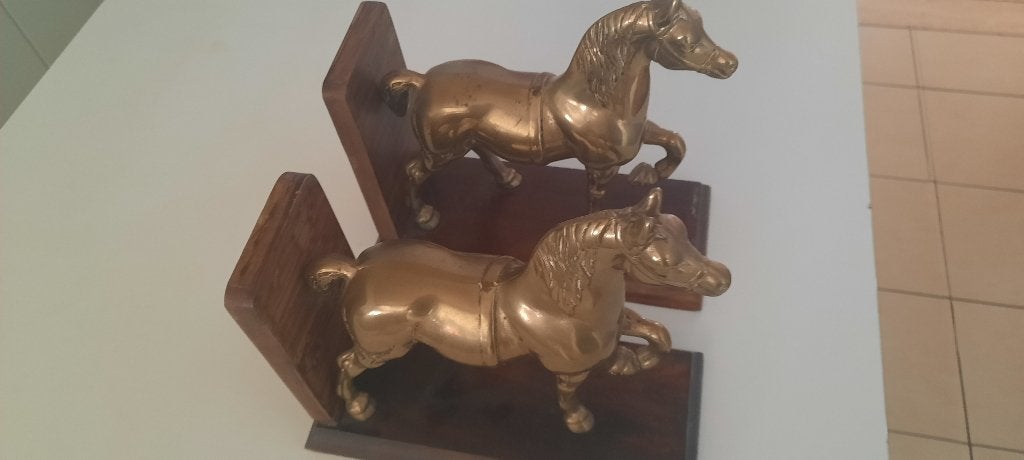 2 x 24cm hoge koperen paarden als oude boeksteun, Antiquités & Art, Enlèvement ou Envoi