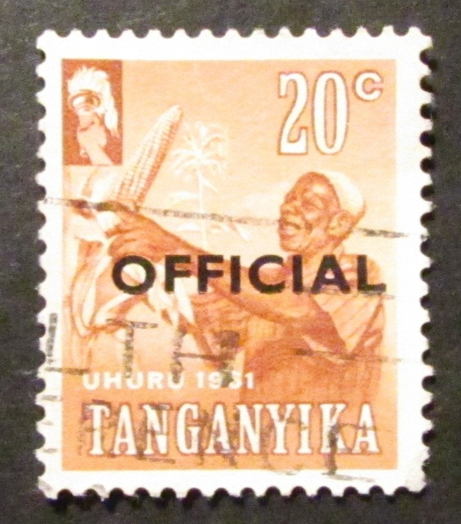 Tanganyika 20 cents "official" postzegel 1961 gestempeld, Postzegels en Munten, Postzegels | Afrika, Ophalen of Verzenden, Overige landen