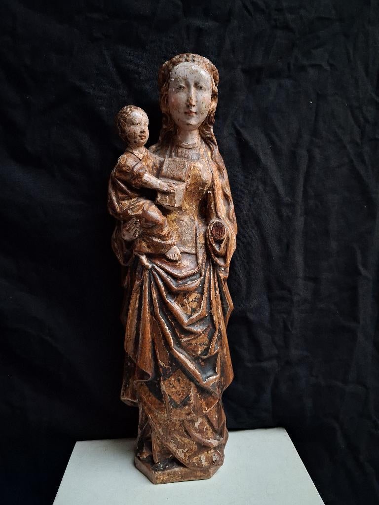 Gotische OLV in eik - 'Mechels popje' ca 1480, Antiek en Kunst, Kunst | Beelden en Houtsnijwerken, Beeld, Hout, Ophalen