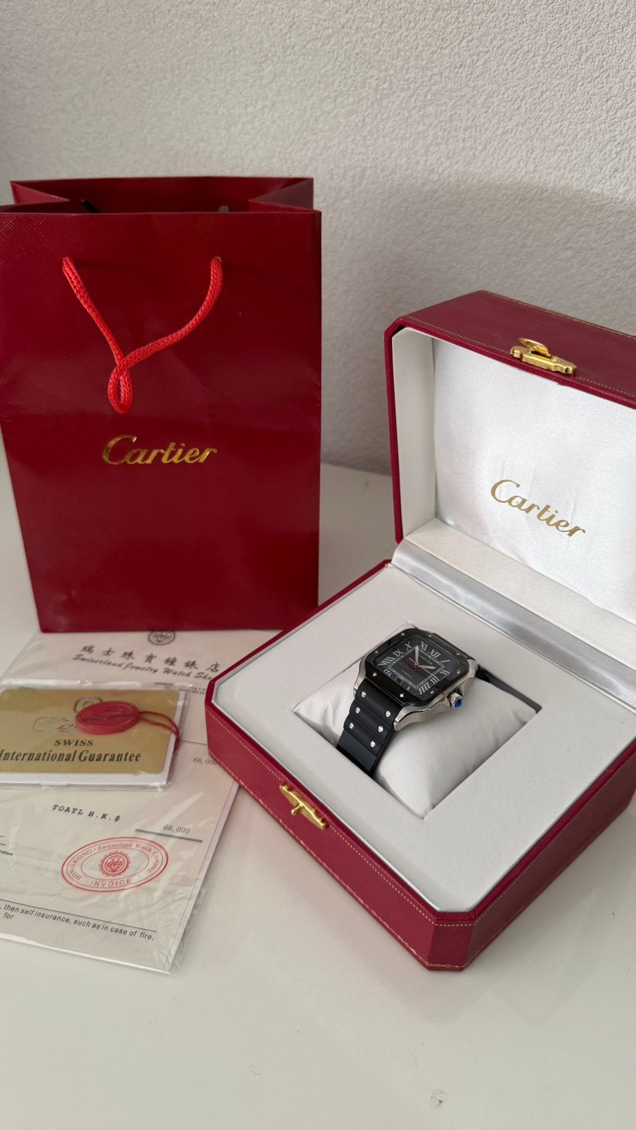 Montre Cartier Santos de Cartier en argent noir 40 mm, Enlèvement ou Envoi, Étanche, Neuf, Noir