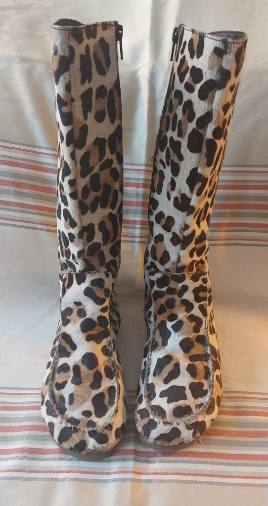 Lederen laarzen met luipaardprint, Kleding | Dames, Schoenen, Ophalen, Hoge laarzen, Overige kleuren, Sans marque