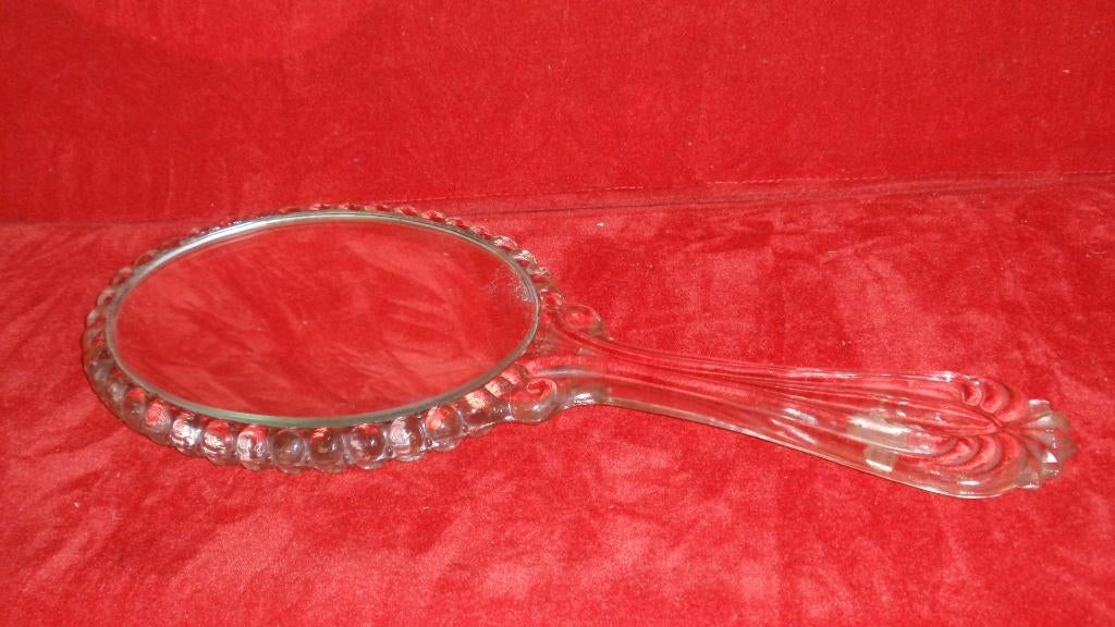 Antiek glazen handspiegel, Enlèvement ou Envoi, Ovale, Moins de 50 cm, Moins de 100 cm